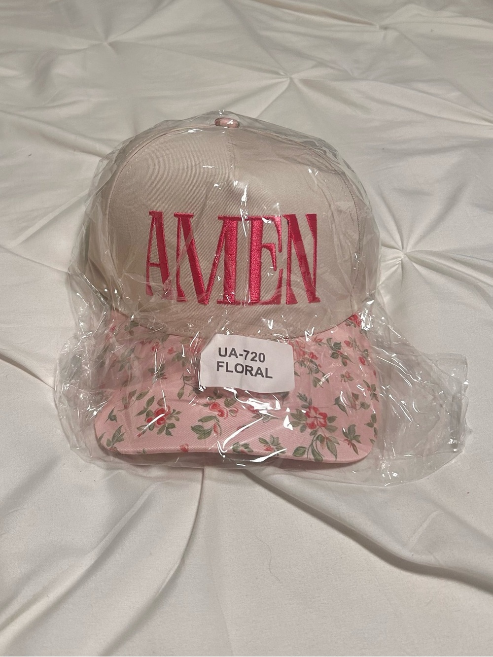 Zenana Outfitters Pink Floral AMEN Embroidered Baseball Cap